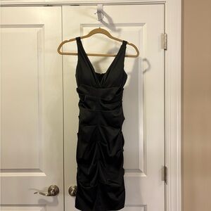 Xscape Black Ruched Mini Dress